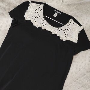 H&M Black Top with White Lace Detail